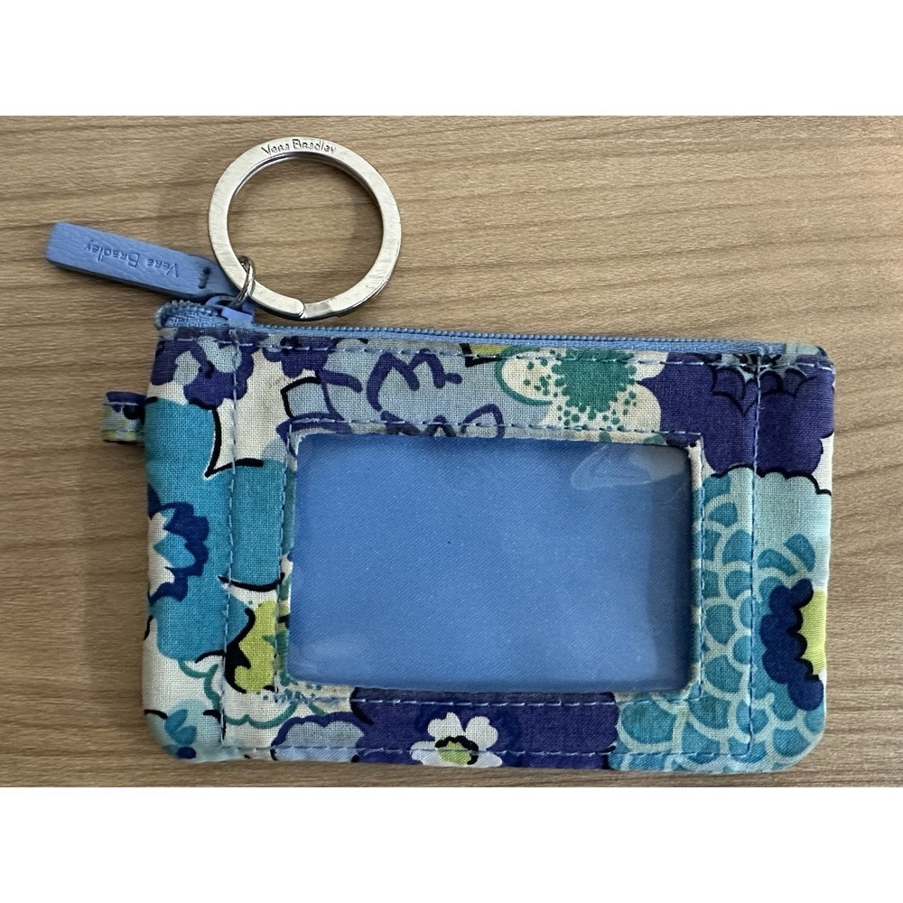 Vera Bradley ID Case Bright Floral Zip Card Cash Key Ring